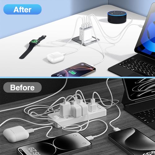 2Pack 50W USB Wall Charger, 5-Port Fast Charging Block Cube Power Plug - color: White | 2-Pack | 5-Port