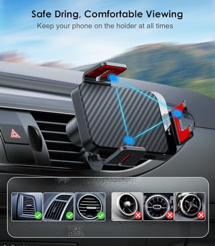 Wireless Car Charger 15W Fast Charging Auto-Clamping Air Vent Phone Mount - color: Red Arm