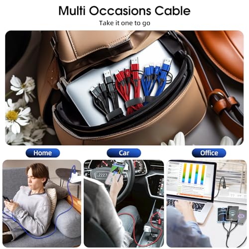 Ankndo 6 in 1 Multi Charging Cable, Multi Charger Cable for All Devices - color: Black/Blue/Red