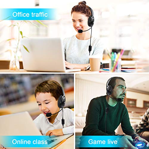 Wired Single Ear Headset with 3.5mm Jack & USB-C & USB-A Adapter for PS5, PS4, Xbox, Switch, PC, iPhone, iPad, Android - Unilateral Mono Headphone for Gaming, Call Center, Remote Work, Online Classes - color: Black | Single Ear | Flexible Mic