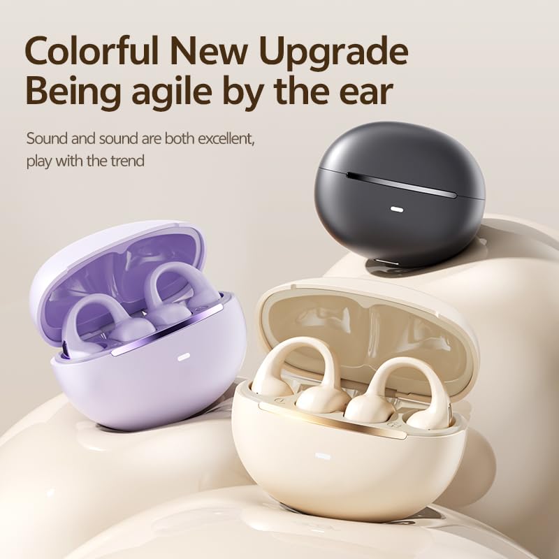 Clip On Earbuds, Open Ear Bluetooth 6.0 Wireless Headphones with Touch Control, Lightweight Ear Clip Design,Glasses Friendly Sports Earbuds for Running, Work & Travel, IPX6 Waterproof (purple) - color: Purple