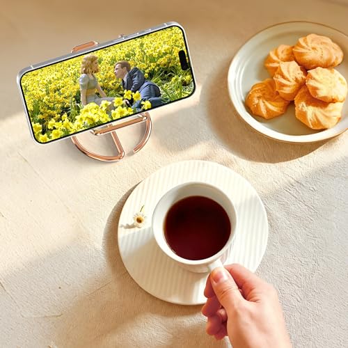 Metal Cell Phone Stand for Desk, Cute One-Piece Phone Holder, Stable Desktop Display Dock for iPhone, iPad, Samsung, Tablets & All Mobile Phones, Rose Gold - color: Rose Gold