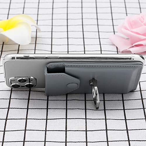 Self Adhesive Phone Card Wallet with Ring Stand Flip Cover, Grey - color: Light Grey
