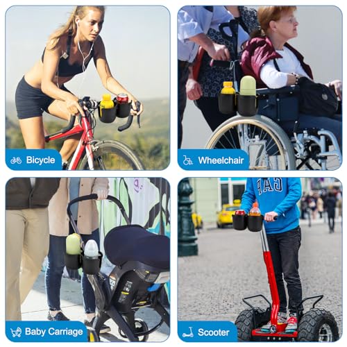 Accmor Stroller Cup Holder, Drinks Holder Bike Walker Wheelchair - color: All Black-Double Holder