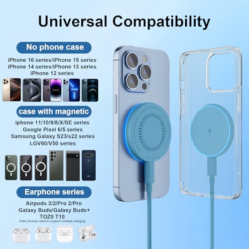 MagSafe Charger 2 Pack 15W Magnetic Wireless Charger Fast Charging Pad Compatible with iPhone 17/16/15/14/13/12 Series & AirPods 3/2/Pro Magnetic MagSafe Charging Pad with Dual Ports-Blue - color: Blue, size: 2Pack