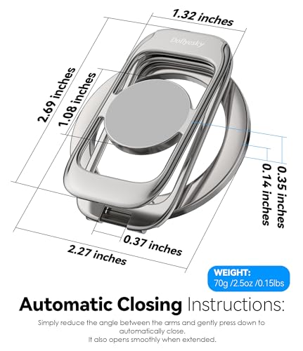 Magnetic Phone Ring Holder for MagSafe Phone Grip & Kickstand, Strong Dual-Sided Magnets Compatible with MagSafe Car Mount Gym for iPhone 17/16 Pro Max 15/14/13/12 and Android Phone Cases (Titanium) - color: Titanium