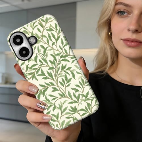 Case for iPhone 16 Plus, Shockproof Hybrid Protective Phone Case, Dual-Layer Drop Protection Anti-Scratch, Green Leaves - color: Green Leaves, size: iPhone 16 Plus