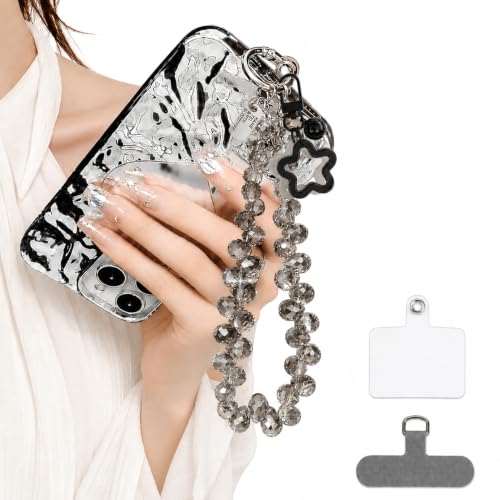 Cute Phone Wrist Strap Chic Beaded Cellphone Lanyard Phone Charm Grip Strap - color: Gray Crystal