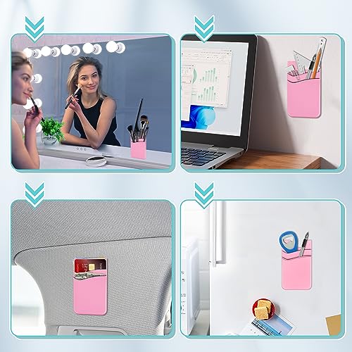 SHANSHUI Phone Wallet, Strong Adhesive Silicone Wallet Sleeve Pocket Stick on ID Credit Card Holder for All Smartphones - 5 Pack Black White Grey Pink Rose - color: Red+Black+White+Grey+Pink