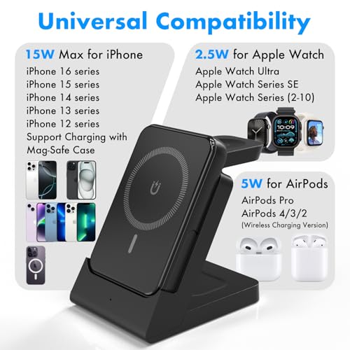 TRAVEL DEPOT 4 in 1 Charging Station for Apple Devices, Portable Wireless Charging Station Magnetic for MagSafe Charger Travel for iPhone 16/15/14/13 Apple Watch AirPods