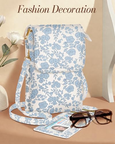 Small Crossbody Phone Purse for Women | Card Slots, Leather Cell Phone Wallet, Adjustable Shoulder Strap, Cross Body Bag for Girls and Ladies, Cute Design - color: Blue Flower