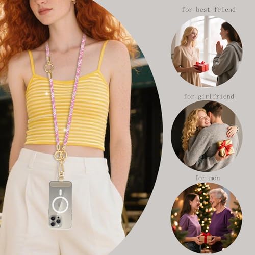 Crystal Phone Lanyard Crossbody and Wrist Strap Lanyard Rhinestone Anti-Theft Phone Strap Phone Neck Strap for Women - color: Pink
