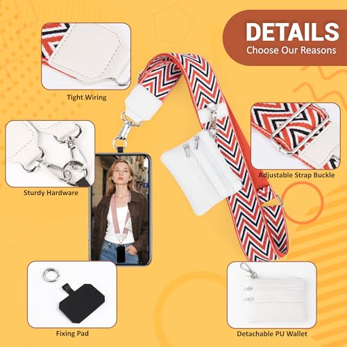 BARGIFTS Clip and Go Strap for Phone with Wallet Crossbody, Cell Phone Lanyard with Zippered Pouch, Adjustable Phone Strap Crossbody with Wallet - color: A-red&white