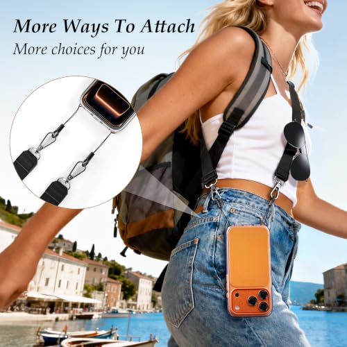 Multifunctional Phone Lanyard Adjustable Anti-Theft Crossbody Phone Strap - color: Black