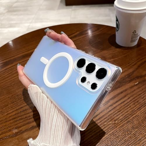 ANNGELAS for Samsung Galaxy S23 Ultra Mag Safe Case,Slim Shockproof Protective Cover with Magnetic,Frosted Hard Back Soft Silicone TPU Bumper Phone Case Compatible Galaxy S23 Ultra 6.8inch,Iridescent - color: Iridescent