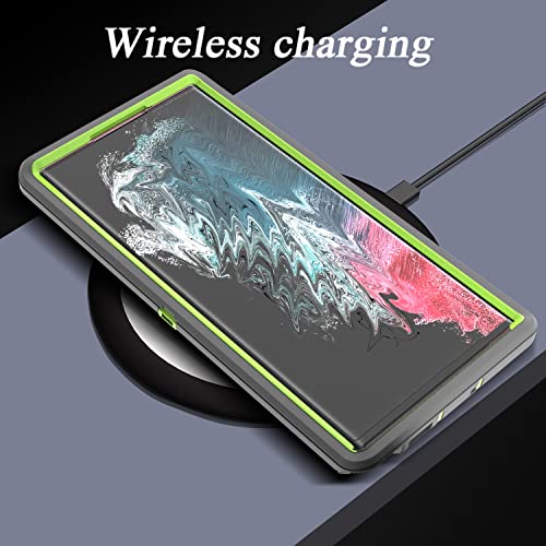 YmhxcY for S22 Ultra Case, Drop Proof 3-Layer Durable Cover/Shockproof Armor Drop Protection/Solid Rubber Protective Matte Cover for Galaxy S22 Ultra 6.8”-Dark Grey/Lime Green - color: Dark grey and Lime green