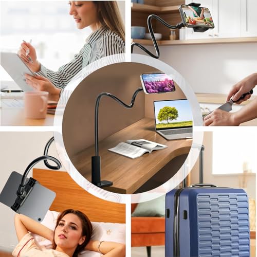 Gooseneck Phone Holder for Bed - 360°Adjustable Cell Phone Mount Clamp Clip, Flexible Long Arm, Overhead Mount for Desk Headboard Bedside, Gifts for iPhone Air 17 Pro Max 16 15 14 Pro Max and 4-10.6"