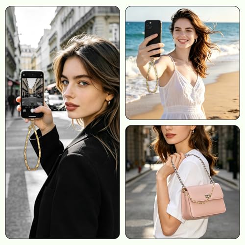 Phone Wrist Strap Phone Charm Strap Metal Phone Chain Tab Welding Process not Easy to Break - color: Gold