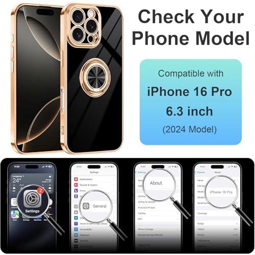 Dinick Black for iPhone 16 Pro Case with Ring Holder Kickstand - color: Black, size: 6.3'' iPhone 16 Pro
