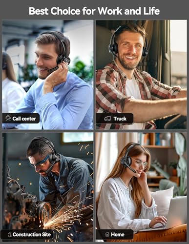 TECKNET Wireless Headset, Bluetooth Headset with Noise Cancelling Microphone - Rechargeable Bluetooth V5.2 Headphones, 50H Playtime & Mic Mute, On Ear Headphones for Trucker/Remote Work/Call Center