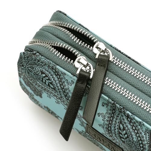RFID Crossbody Wallet Wristlet Purse with Phone Pocket For Women Vegan Leather - color: Zi-paisley Qurquoise
