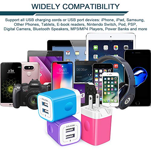 3Pack Fast Charging Cubes, Foldable Dual Port Charger Block, Fast USB Plug - color: Wall Charger - Multi