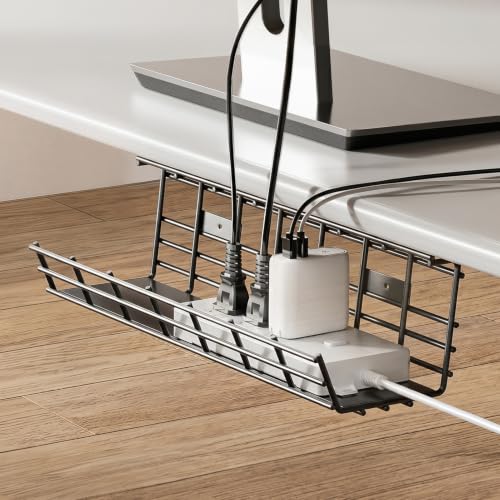 1 Pack DELAMU Under Desk Cable Management Tray, Large Metal Cord Organizer, Office & Home Cord Wire Management Under Desk Shelf, Easy Install Pre-drilled Cable Organizer, Black - size: 1 Pack