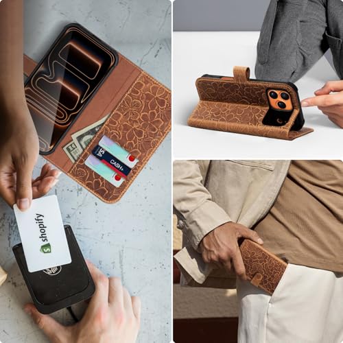 Genuine Leather Wallet Case for iPhone 17 Pro, Brown | 2-in-1 Magnetic Detachable, Flip Folio Cover, Card Slots, RFID Blocking, Shockproof Protection - color: Brown, size: 17 Pro 6.3‘’