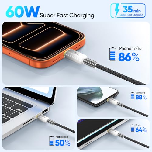 15FT Super Long USB C Cable, 60W Fast Charging, 480Mbps Data, Grey Braided - color: Grey Gradient, size: 15FT