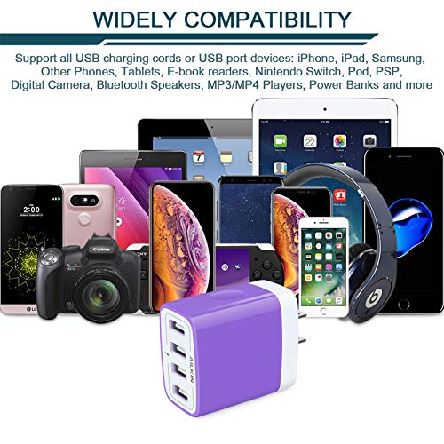 USB Charger Cube, Wall Charger Plug, AILKIN 4.8A 4-Muti Port USB Adapter - color: Purple