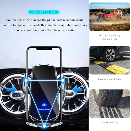 Sun Walker Wireless Car Charger Mount, Electric Induction 15W Fast Charging Bracket Air Vent Phone Holder, Auto-Clamping Wireless Charger Vent Mount Compatible with Most Smartphones (Silver) - color: Silver