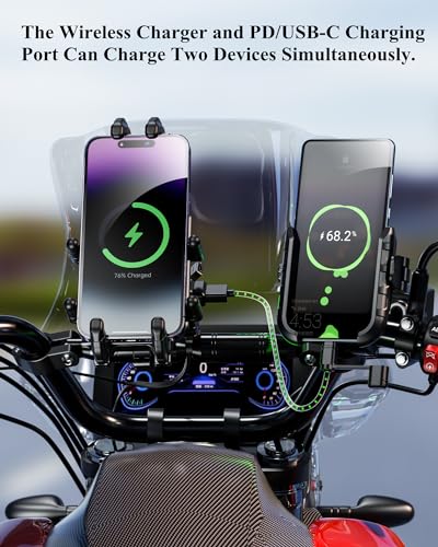 BRCOVAN Motorcycle Phone Mount with Qi Wireless & USB-C Charger