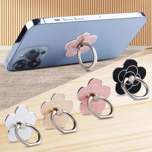 4pcs Cell Phone Ring Stand,Cell Phone Ring Holder Flower,360 Rotate and 180°Angle Adjustable Metal Finger Ring Socket Grip Kickstand for Smartphones