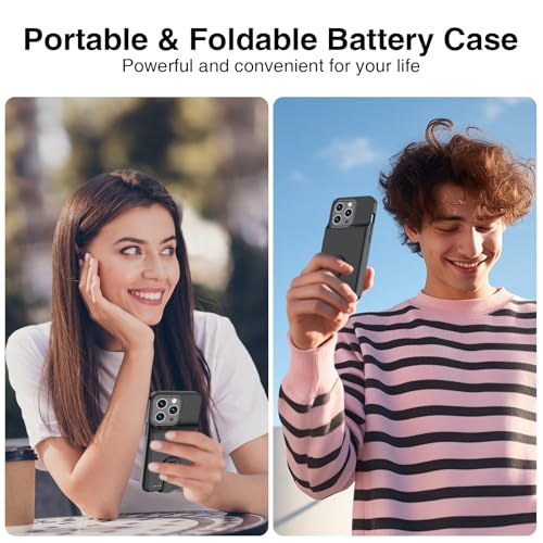 GIN FOXI Battery Case for iPhone 14 Pro Max/14 Plus/13 Pro Max/12 Pro Max, Rechargable Charging Case with Stand 8500mAh Portable Extended Case Cover for 14 Pro Max,14Plus,13/12Pro Max Black - size: for 14px/13px/12px