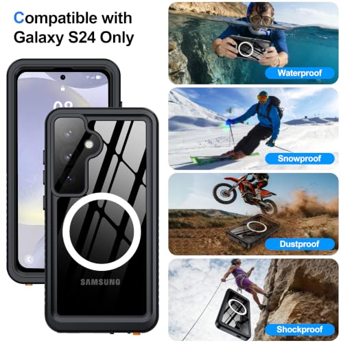 ANTSHARE IP68 Waterproof Case for Samsung Galaxy S24, Black/Clear - color: Black/Clear, size: S24