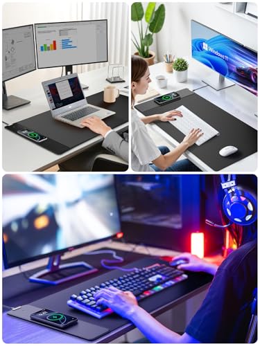 Wireless Charging Mouse Pad, 31.5"x15.8" Large Desk Mat, Smooth Glide - color: Black-31.5"x15.8"