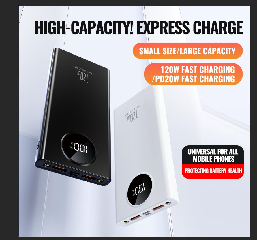 Portable C harger PowerBank, PD 20W Fast Charging, 20000mAh Power Bank with LCD display, 3 Outputs USB C Power Bank Fast Charging , For iPhone 17/16/15/14/13 Pro Samsung Google iPad Tablet (White) - color: White