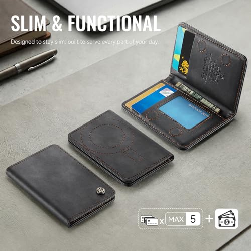 Magnetic Wallet Card Holder with RFID Protection, PU Leather Slim Wallet, Strong Magnet Attachment for iPhone 18/17/16/15/14/13/12 Series Pro Max Plus Mini-Black - color: Black