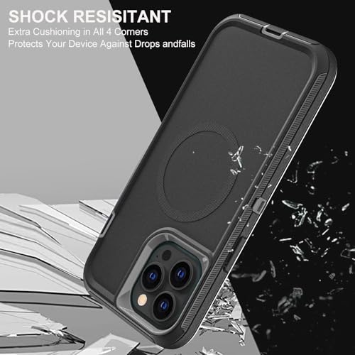 YKHJKLEC for iPhone 15 Pro Case, Compatible with Magsafe, Military Grade 3 in 1 Heavy Duty Shockproof/Drop Proof/Dust Proof Case with 2Pcs Tempered Glass Screen Protector (New-Black/Grey) - color: New-Black/Grey