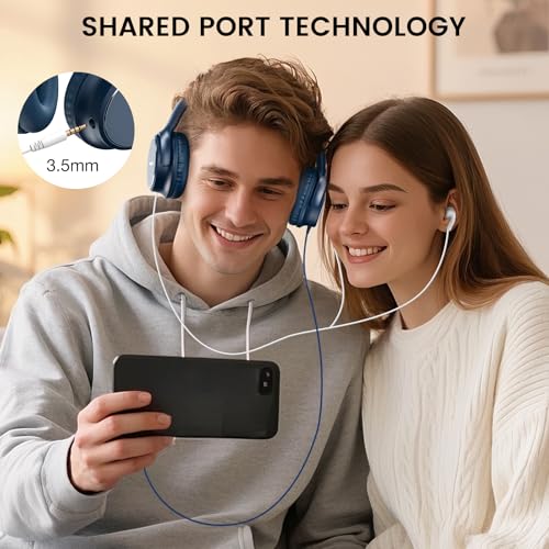 USB C Wired Over-Ear Headphones with Microphone - color: Blue