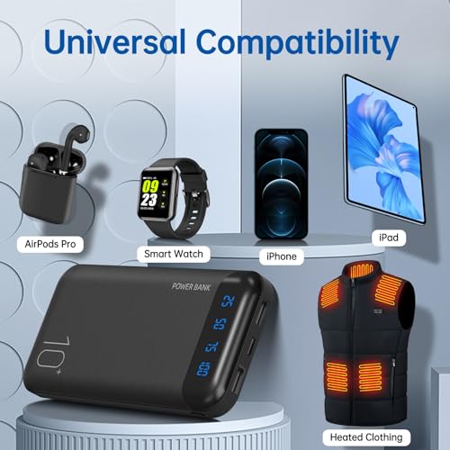 YOBON Power Bank 10000mAh Portable Charger Slim Battery Pack with 2 USB 2.4A Outputs and USB C in/Out Compatible with Huawei iPhone 16 15 14 13 12 iPad Samsung Galaxy S20 Android Tablet - color: Dark Black