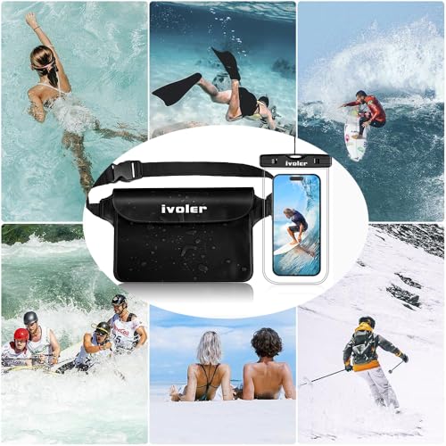 ivoler 2-Pack Waterproof Fanny Pack & Phone Pouch, Dry Bag for Passport, Phone & Wallet, Floating Waterproof Phone Case for Beach, Swimming, Kayaking, Boating, Cruise Essentials & Travel - color: Black & Transparent