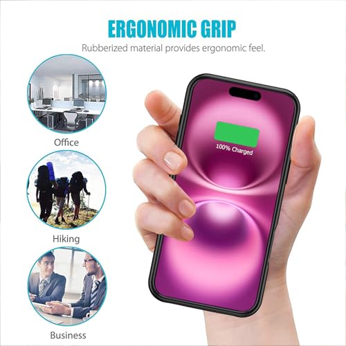Battery Case for iPhone 16,Full Encircle 10000mAh High Capacity Rechargeable Portable Charger Case Extended Battery Pack Compatible with iPhone 16 (6.1 inch) Wireless Charging Cover with Carplay-Black - size: iPhone 16 (6.1 inch)