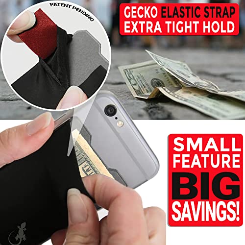 Gecko Travel Tech Mobile Phone Double Pocket Wallet Stick on with Stand - Cellphone Accessories case - Phone Card Holder with Stick on - (Black-Gray) - color: BLACK-GRAY