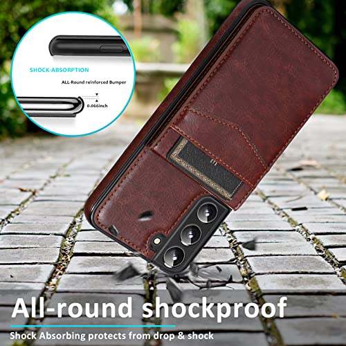 Asuwish Phone Case for Samsung Galaxy S22 5G with Tempered Glass Screen Protector and Credit Card Holder Wallet Cover Stand Leather Cell Accessories Glaxay S 22 G5 Cases Women Men Brown - color: Brown