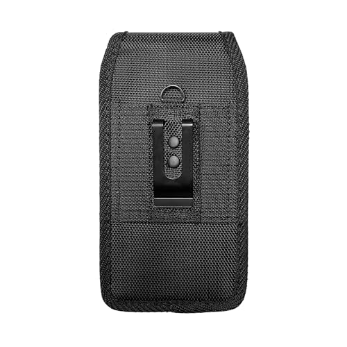 Nylon Cellphone Holster for iPhone SE /11/12/13/13/15/16/17 pro,Samsung Galaxy S23 S24 S25 S26 A36 A37 TCL 30z - Vertical Case Canvas Waist Carrying Pouch with Belt Clip/Loops, Black - size: Medium