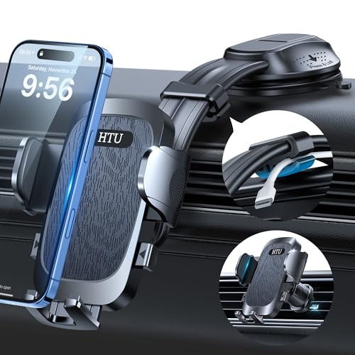 HTU Upgraded Strongest Suction No Block View Bendable Arm Car Phone Holder - color: Deep Black