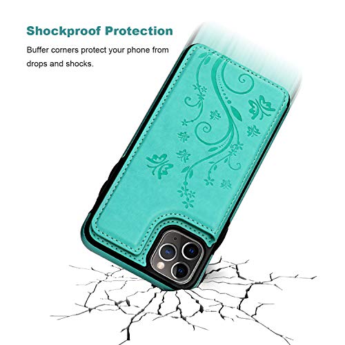 Vaburs for iPhone 11 Pro Max Wallet Case Card Holder Butterfly, Green - color: Green
