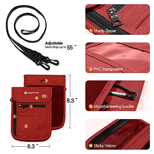 OMYSTYLE Neck Wallet, RFID Passport Holder for Travel, Adjustable Neck Strap, Waterproof Neck Pouch for Men & Women to Keep Cash, Credit Cards and Documents Safe, Red (8x6) - color: RED
