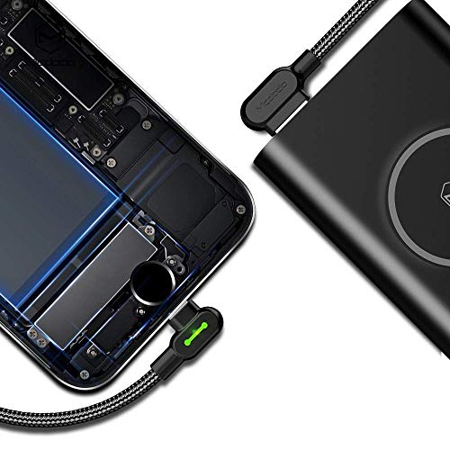 mcdodo USB 90 Degree Right Angle Design Gaming iPhone LED Nylon Braided Sync Charge New USB Reversible Data 6FT/1.8M Cable Compatible iPhone 14/13/12/11 Pro Max (6FT Black)